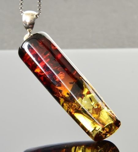 Amber Pendant Made of Tube Shape Colorful Baltic Amber