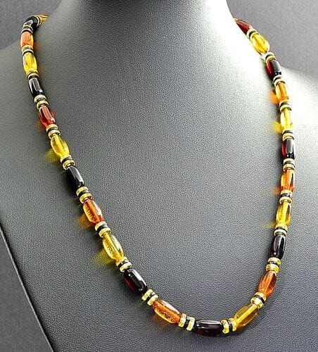 Men's Amber Necklace Made of Cylinders, Disk Shape Amber. Unisex.