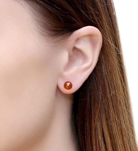 Small Amber Stud Earrings Made of Cognac Baltic Amber