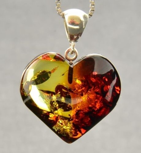 Amber Heart Pendant Made of Precious Healing Baltic Amber