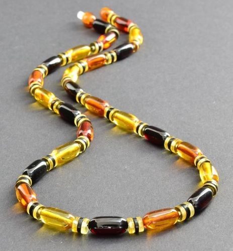 Men's Amber Necklace Made of Cylinders, Disk Shape Amber. Unisex.