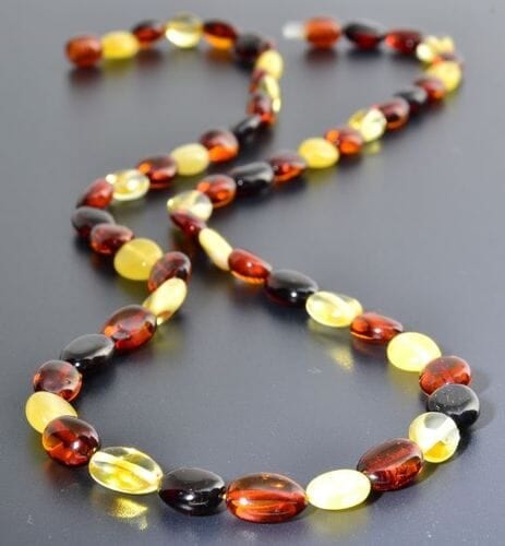 Four Color Amber Healing Necklace Made of Bean Shape Amber Beads
