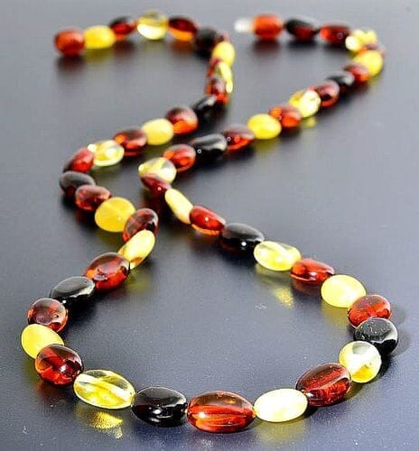 Four Colors Amber Healing Necklace Made of Bean Shape Amber Beads