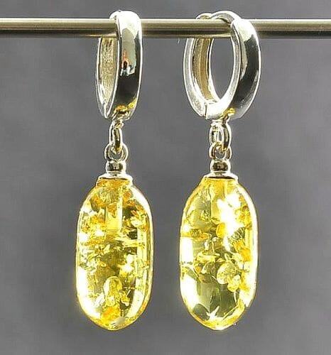 Golden Amber Dangle Earrrings Made of Golden Color Amber
