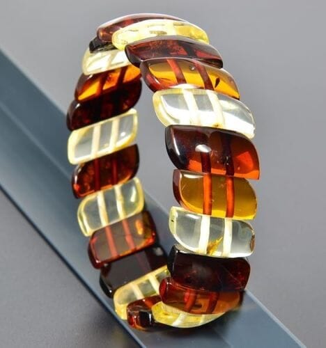 Bangle Style Amber Bracelet Made of Three Colors Amber 