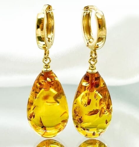 Amber Teardrop Earrings Made of Honey Color Amber 