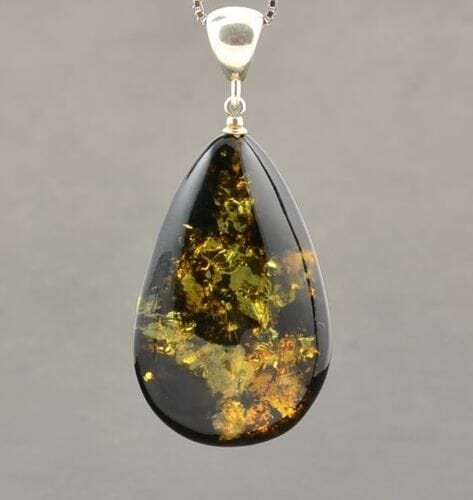 "Earth Stone" Amber Pendant Made of Dark Greenish Baltic Amber