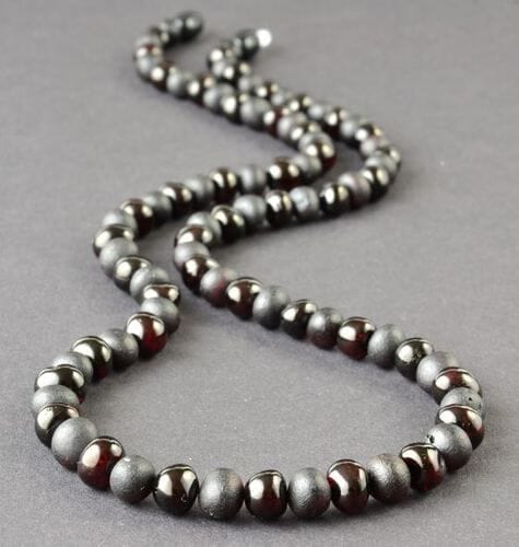 Amber Healig Necklace Made of Raw and Polished Black Amber