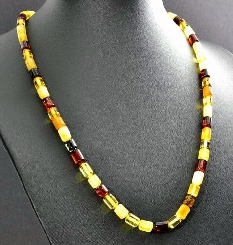 Men's Amber Necklace Made of Tube Shape Multicolor Amber. Unisex.