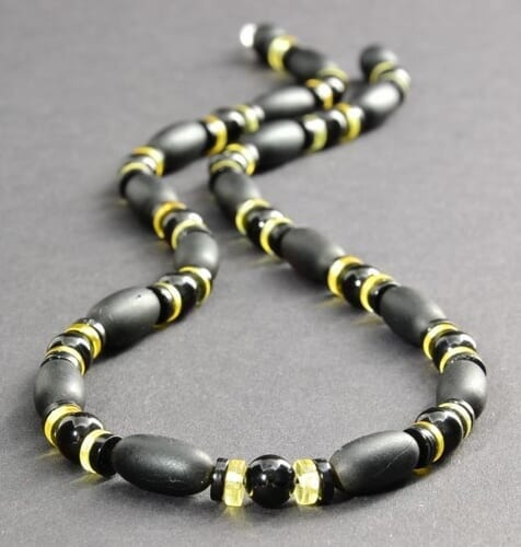 Men's Amber Necklace Made of Black and Lemon Colors Amber. Unisex.