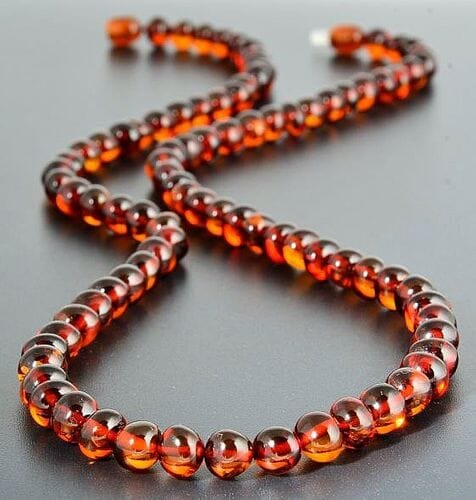Dark Cognac Color Amber Necklace Made of Baroque Shape Amber