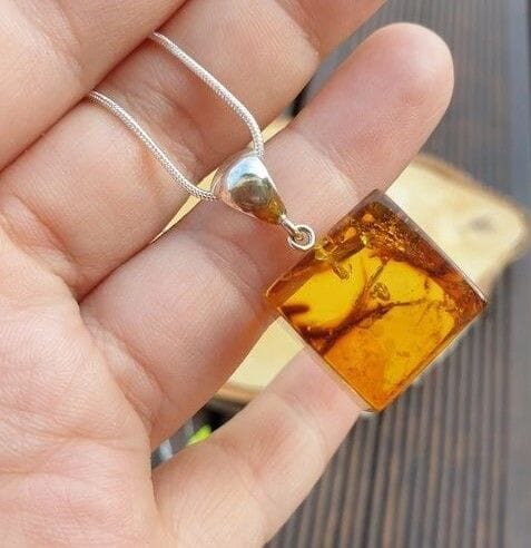 Amber Pendant Made of Square Baltic Amber