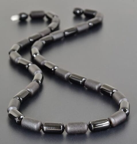 Mens Amber Necklace Made of Barrel Shaped Raw and Polished Amber