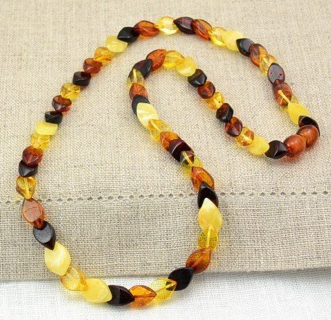 Amber Necklace Made of Multicolor Overlapping Amber Pieces