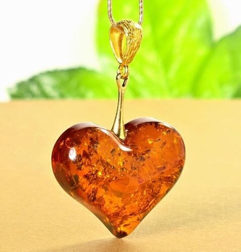 Amber Heart Pendant Made of Cognac Color Amber