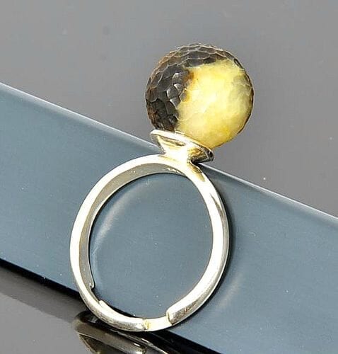 Meteorite Amber Ring Made of Carved Marble Amber