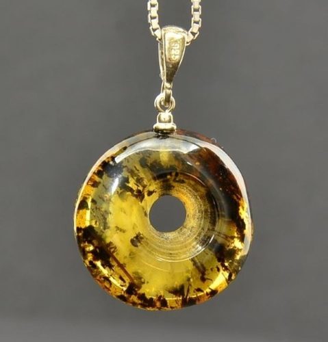 Amber Donut Pendant Made of Baltic Amber With Bits of Flora