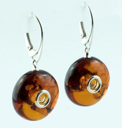 Amber Donut Earrings Made of Cognac Baltic Amber