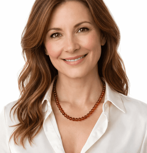 Dark Cognac Color Amber Necklace Made of Baroque Shape Amber