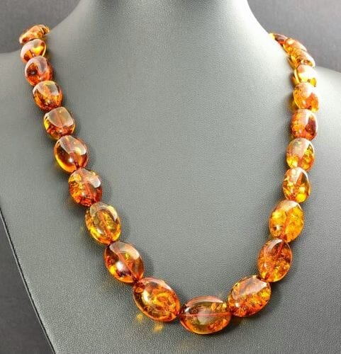 Amber Necklace Made of Cognac Color Bean Shape Amber Beads