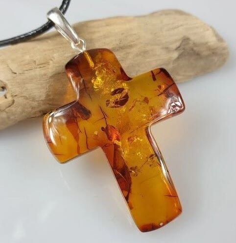 Amber Cross Pendant Cut From A Single Piece Of Cognac Amber