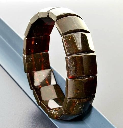 Classic Bangle Style Amber Bracelet Made of Dark Cherry Color Amber