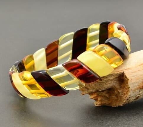 Bangle Style Amber Bracelet Made of Multicolor Baltic Amber