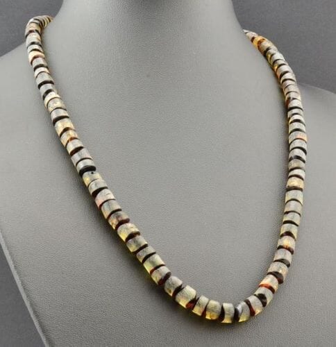 Men's Necklace Made of Precious Dark Greenish Amber