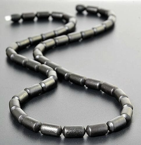 Black Men's Amber Necklace Made of Barrel Shaped Raw Amber