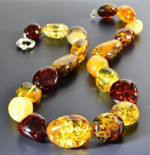Large Amber Necklace Made of Multicolor Amber Beads