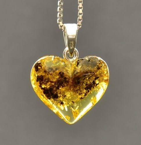 Small Amber Heart Pendant Made of Green Baltic Amber