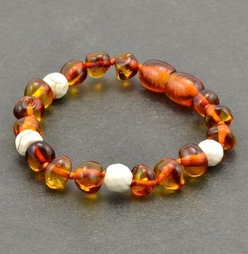 Children's Amber Bracelet Made of Baltic Amber and White Turquoise
