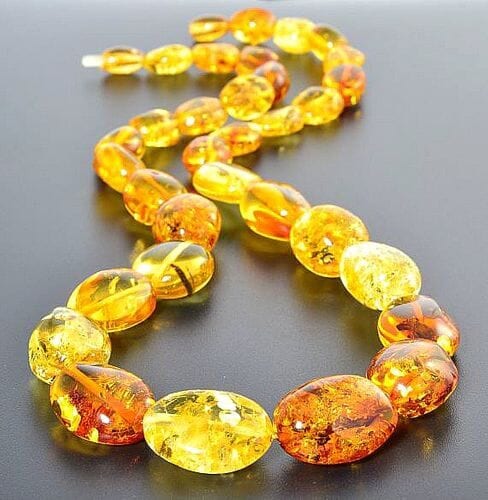 Amber Necklace Made of Cognac Golden Honey Lemon Colors Amber