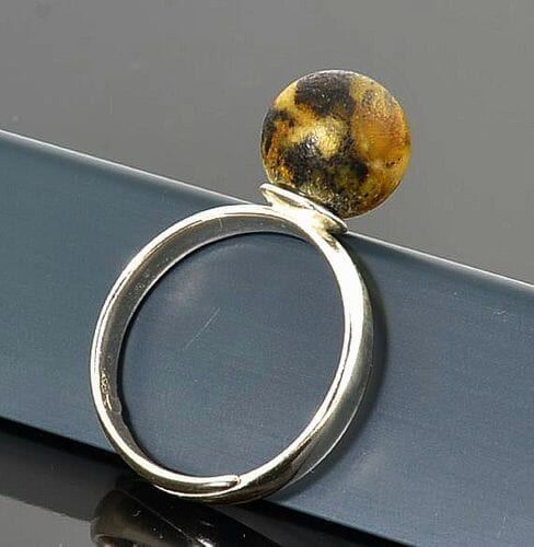 Amber Ring in Sterling Silver Made of Earth Colors Raw Amber