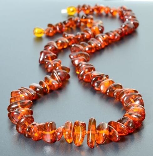 Amber Necklace Made of Nugget Shaped Cognac Color Amber