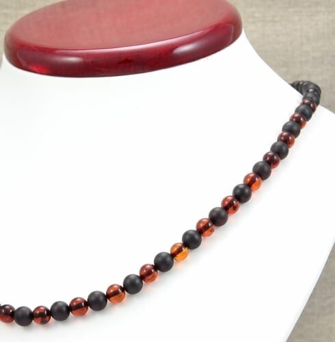 Men's Amber Necklace Made of Black and Cognac Amber. Unisex.