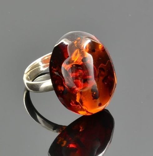 Adjustable Light Cherry Baltic Amber Silver Ring