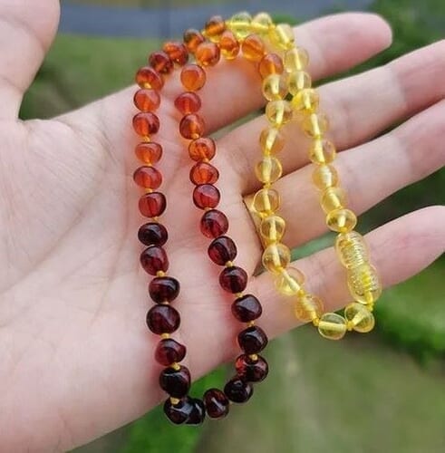 2 Matching Rainbow Amber Necklaces for Mom and Child