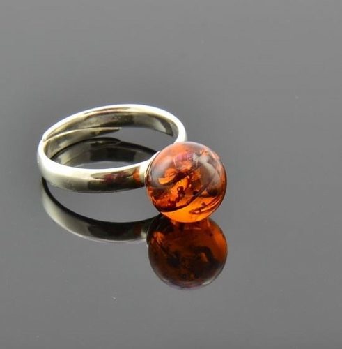 Adjustable Cognac Amber Ring in Sterling Silver