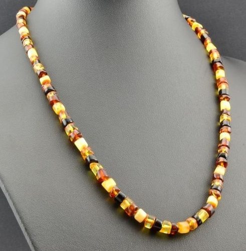Men's Amber Necklace Made of Button Shaped Multicolor Amber