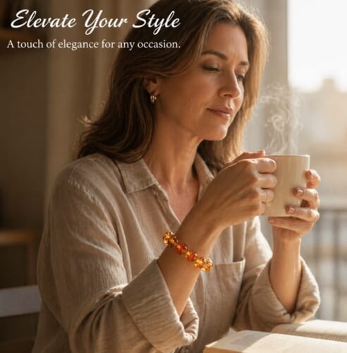 Amber Bracelet Made of Light Cognac Color Amber