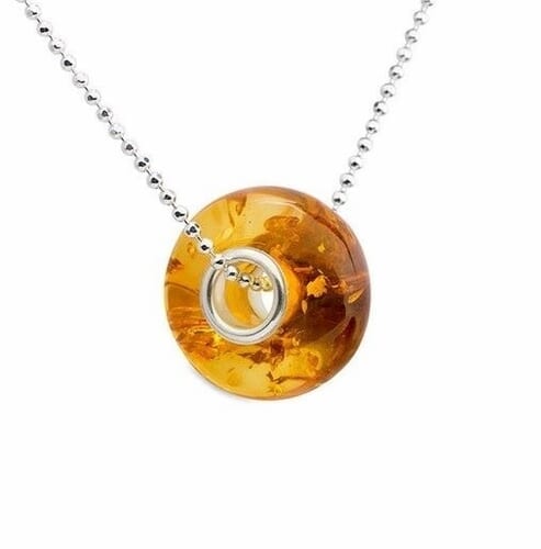 Pandora Style Amber Charm Bead Made of Honey Color Baltic Amber