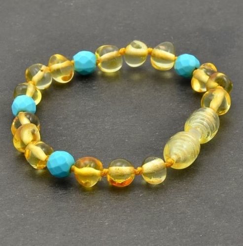 Amber Bracelet Made of Baltic Amber and Turquoise