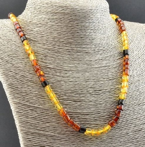 Men's Amber Necklace Made of Multicolor Button Shape Amber. Unisex. 