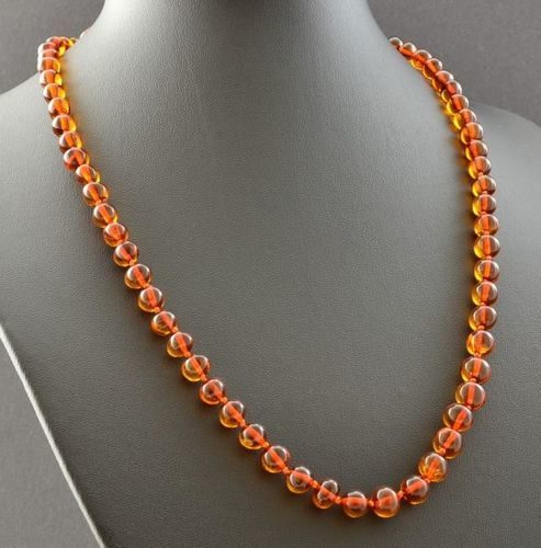 Men's Beaded Necklace Made of Cognac Baltic Amber