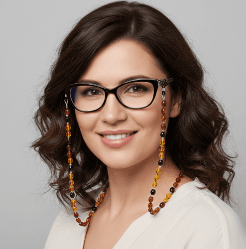 Amber Cord For Glasses Made of Cognac, Cherry, Honey Amber. Unisex.