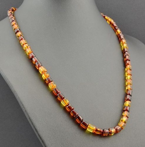 Mens Amber Necklace Made of Cognac and Honey Tube Shape Amber