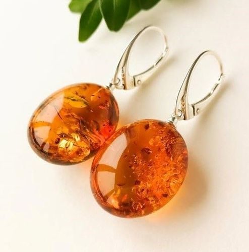 Amber Earrings Made of Cognac Baltic Amber