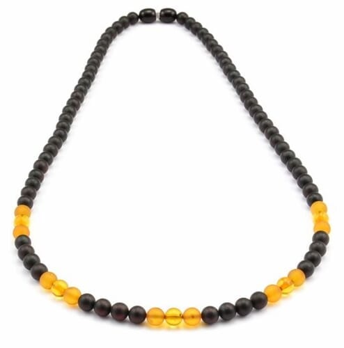 Men's Beaded Necklace Made of Black Honey and Lemon Amber