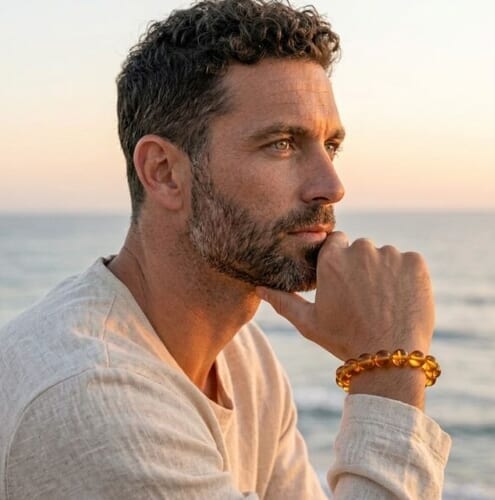 Men's Amber Bracelet Made of Light Cognac Color Amber